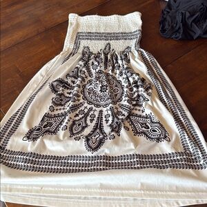 Black and White Smocked Strapless A-Line Dress